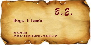 Boga Elemér névjegykártya